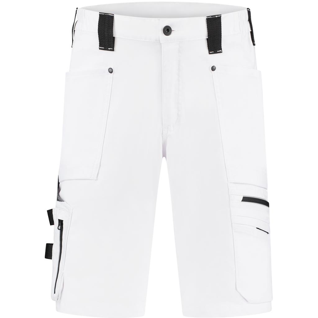DINOZAVR Fortum Werkbroek voor heren, werkbroek met elastische tailleband, cordura-verstevigingen, voorzakken, borstzakken, cargozak, gereedschapstas, wit, 48